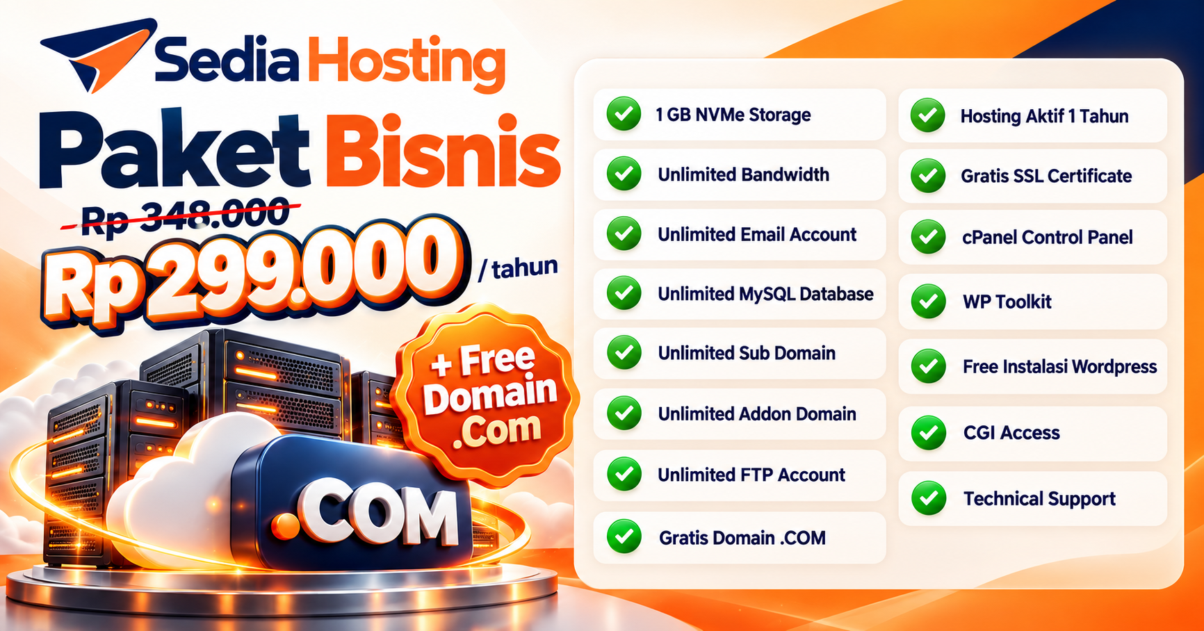 Paket Bisnis Hosting + Free Domain .Com